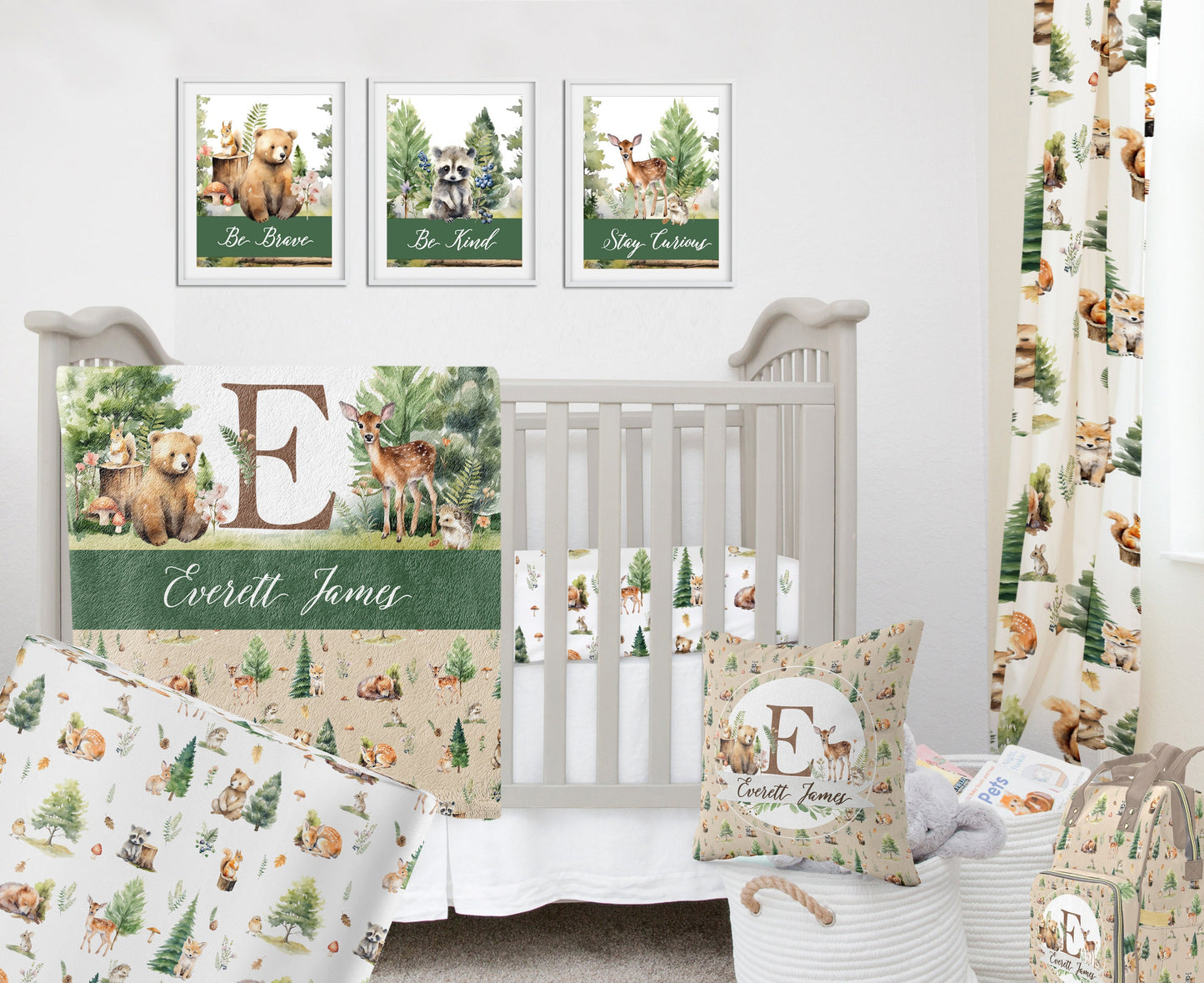 Beige Woodland Personalized Blanket For Boy