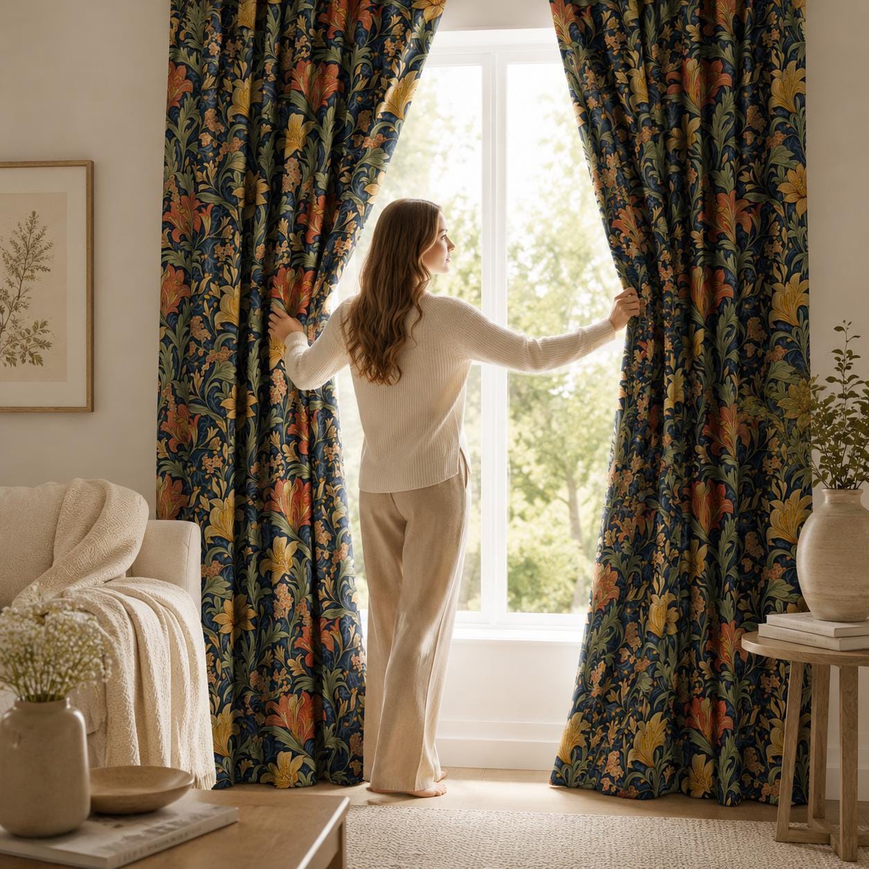 William Morris Style Floral Blackout Curtains