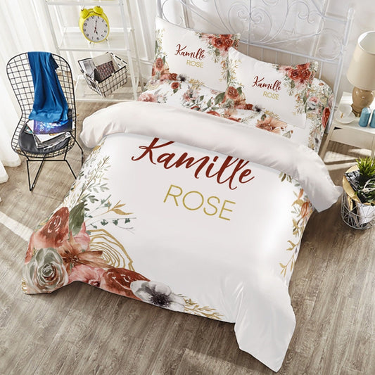Brown Flowers Personalized Duvet Cover Set for Girl