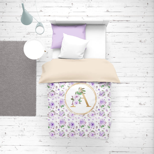 Purple Florals Personalized Duvet Cover Set for Girl