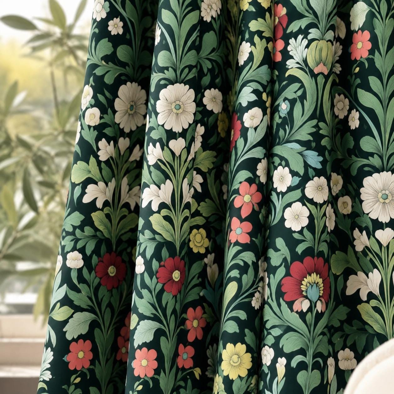 William Morris Style Floral Blackout Curtains