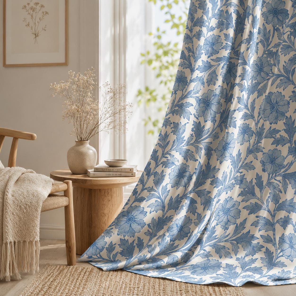 Blue Floral Blackout Curtains