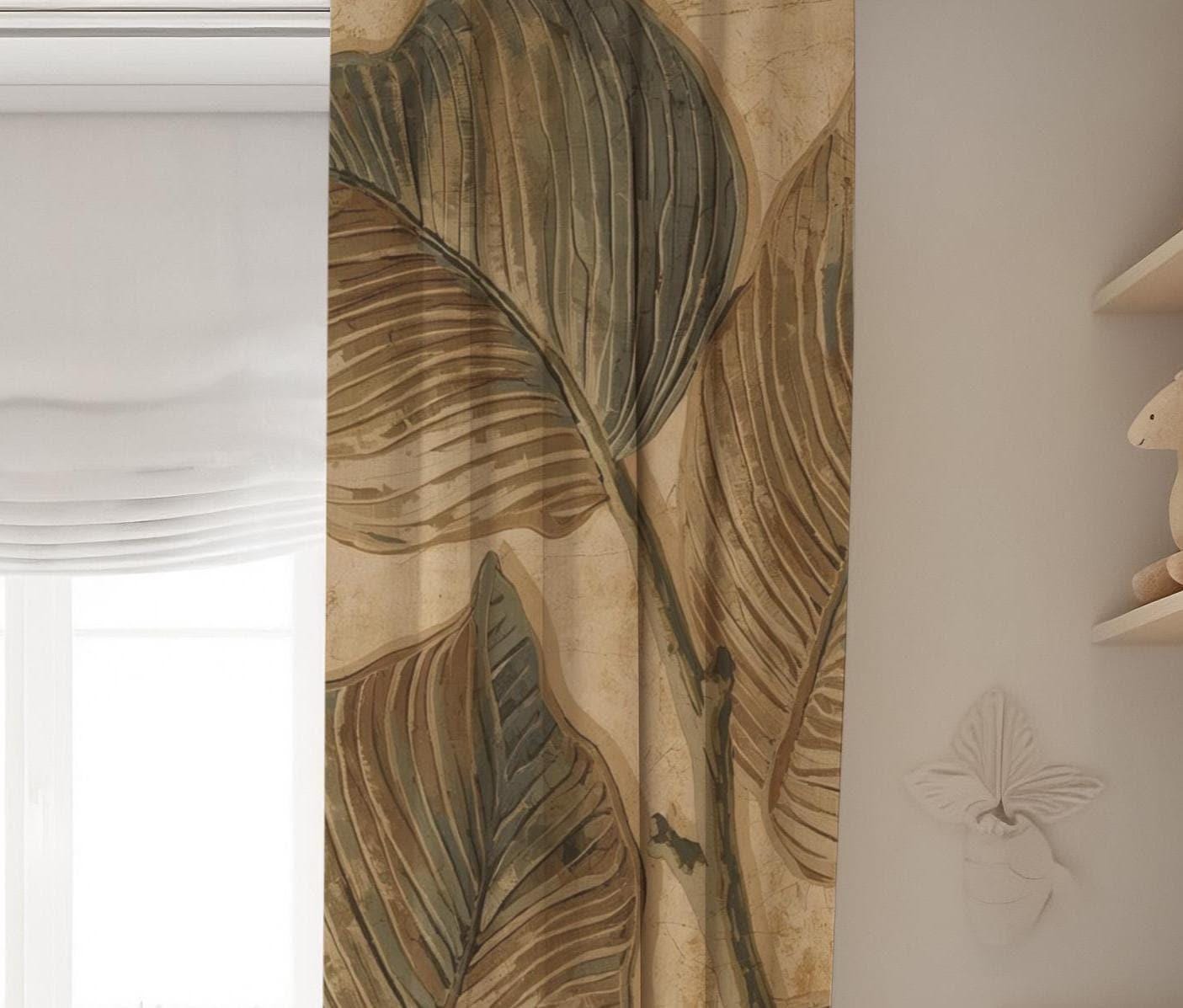 Boho Tropical Leaf Blackout Curtains