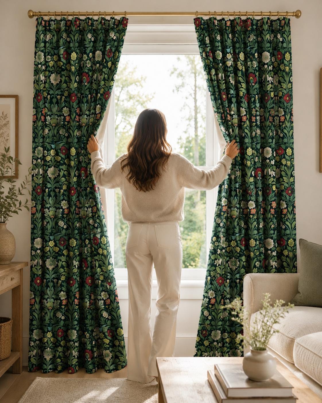 William Morris Style Floral Blackout Curtains