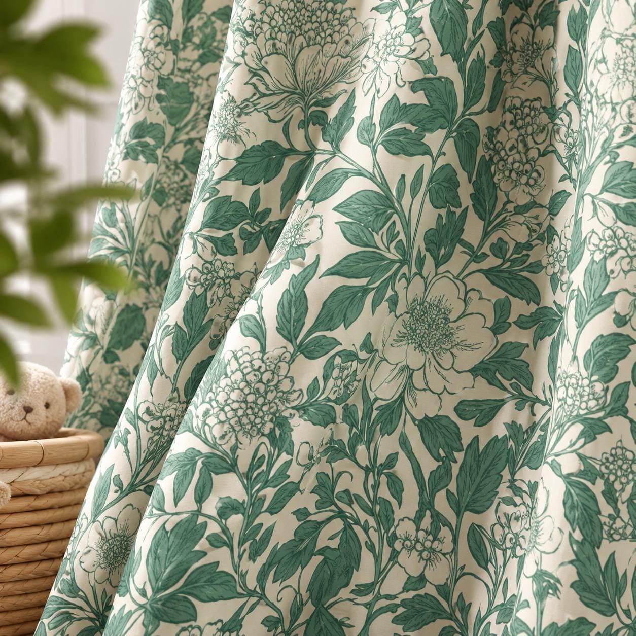 Green Floral Blackout Curtains