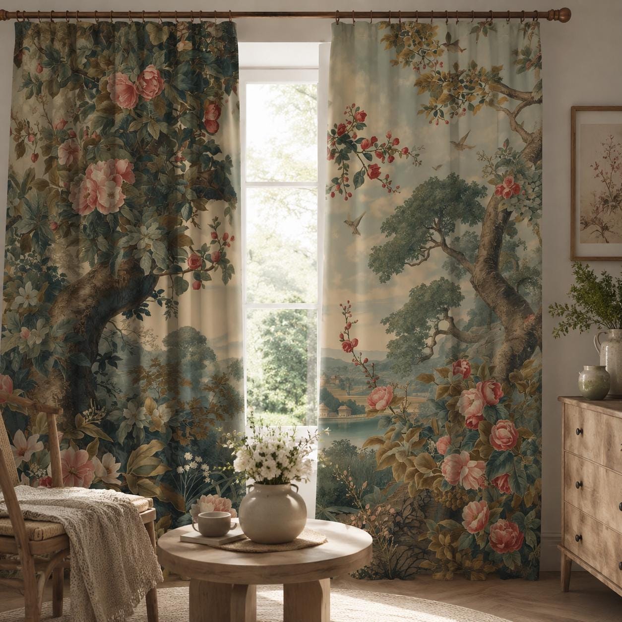Floral Botanical, Vintage Tree Blackout Curtains