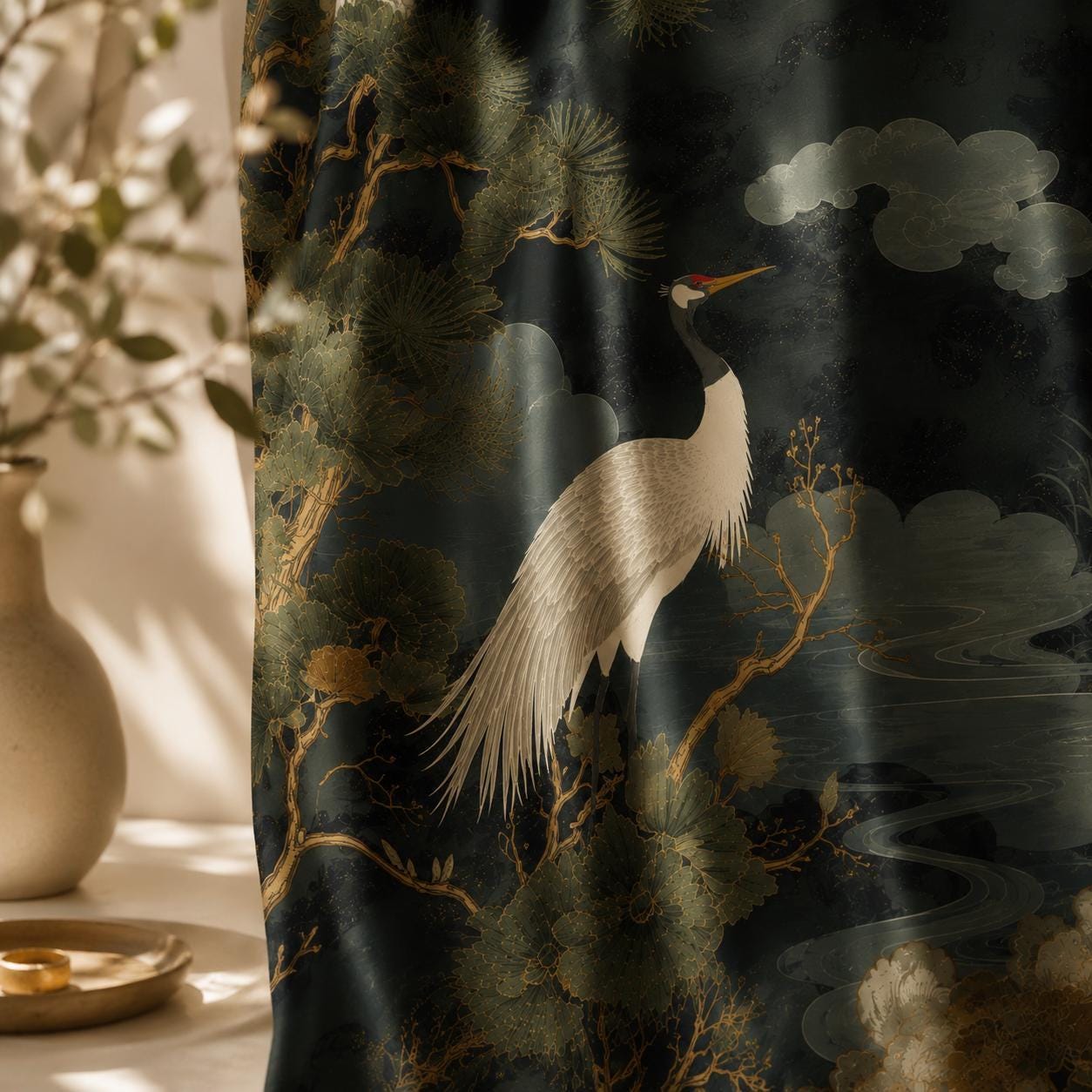 Japanese Crane Blackout Curtains