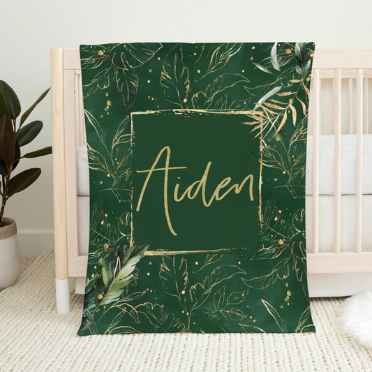 Tropical Dark Green Personalized Blanket For Boy