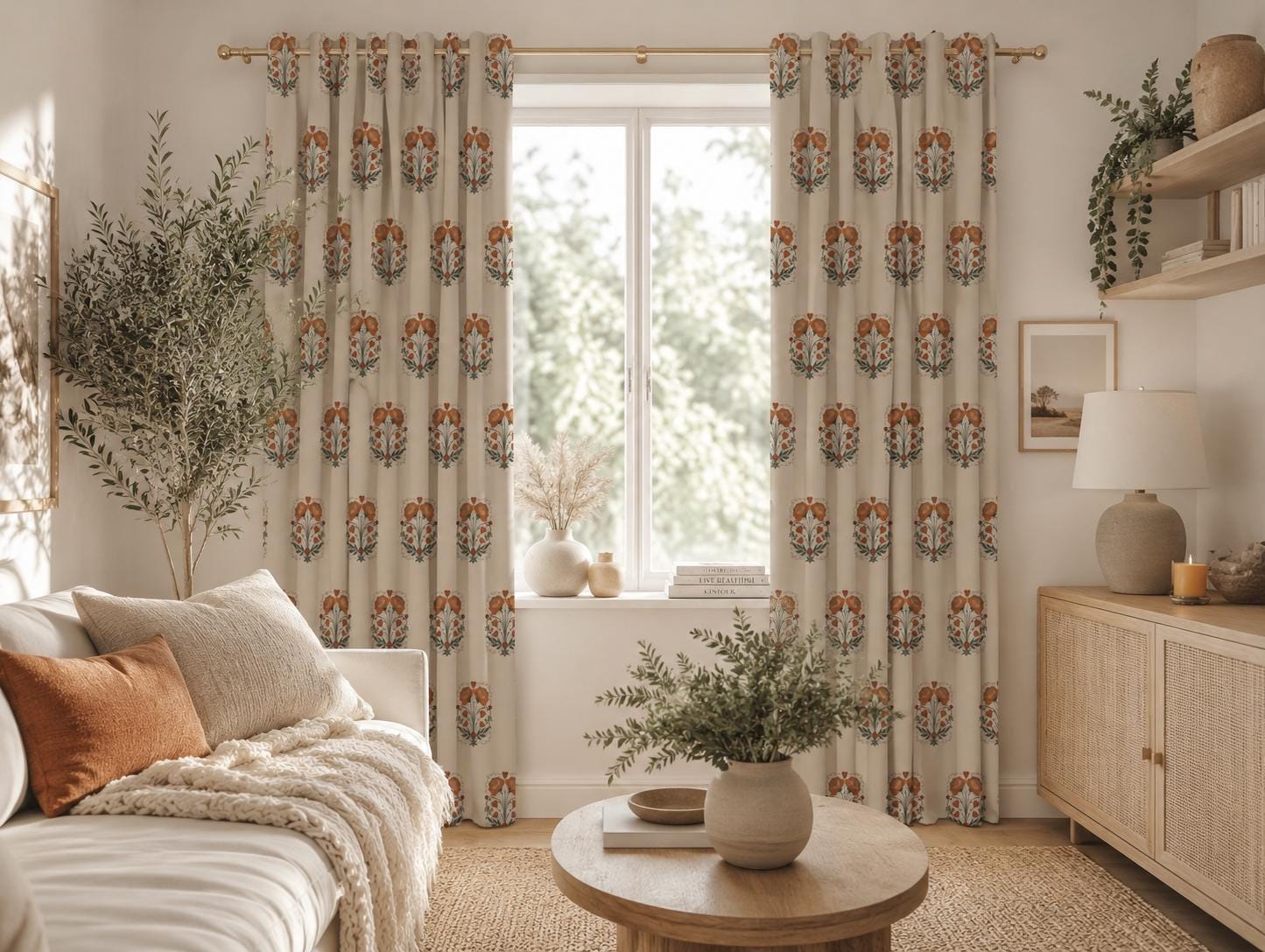 Boho Floral, Vintage Poppy Blackout Curtains
