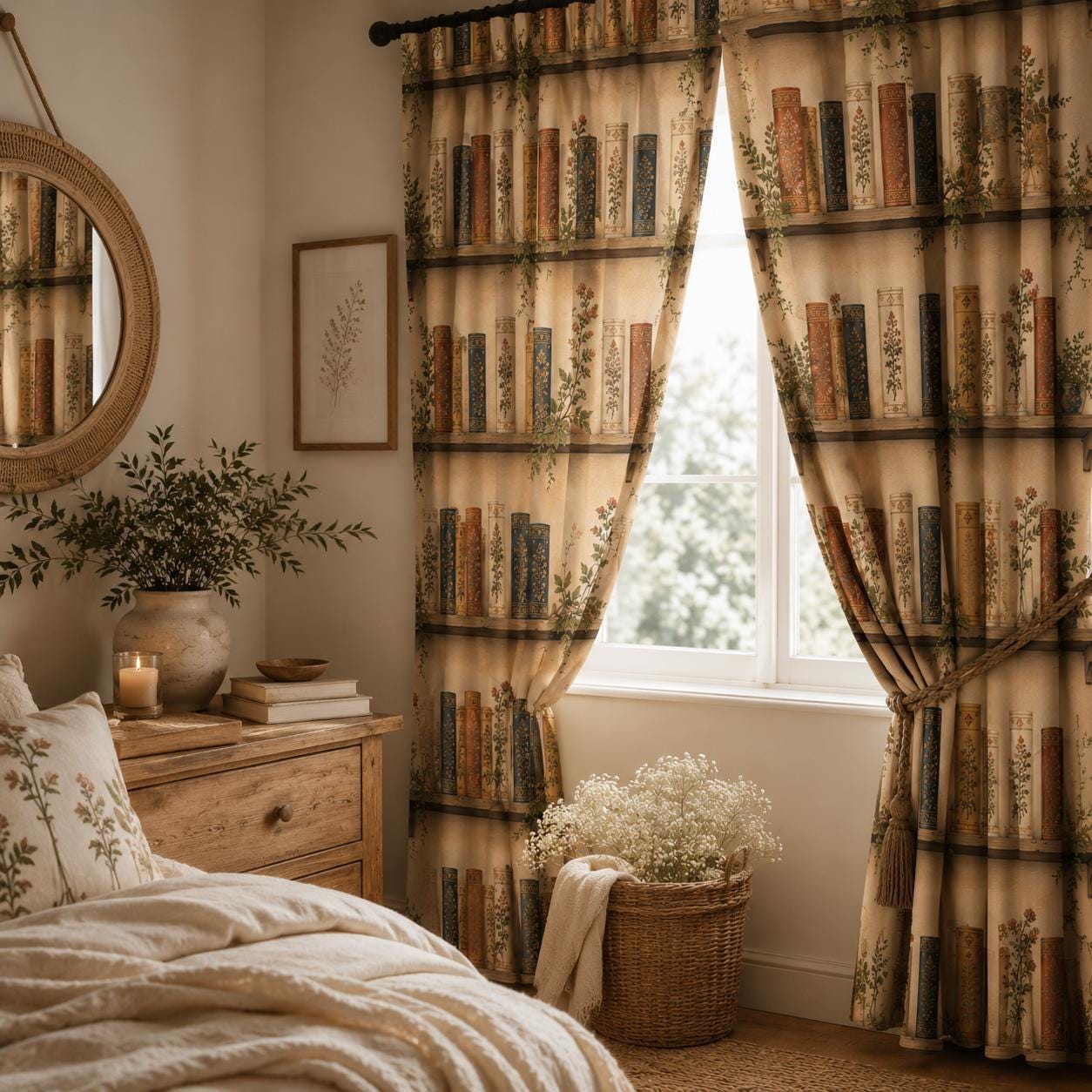 Vintage Bookshelf Blackout Curtains