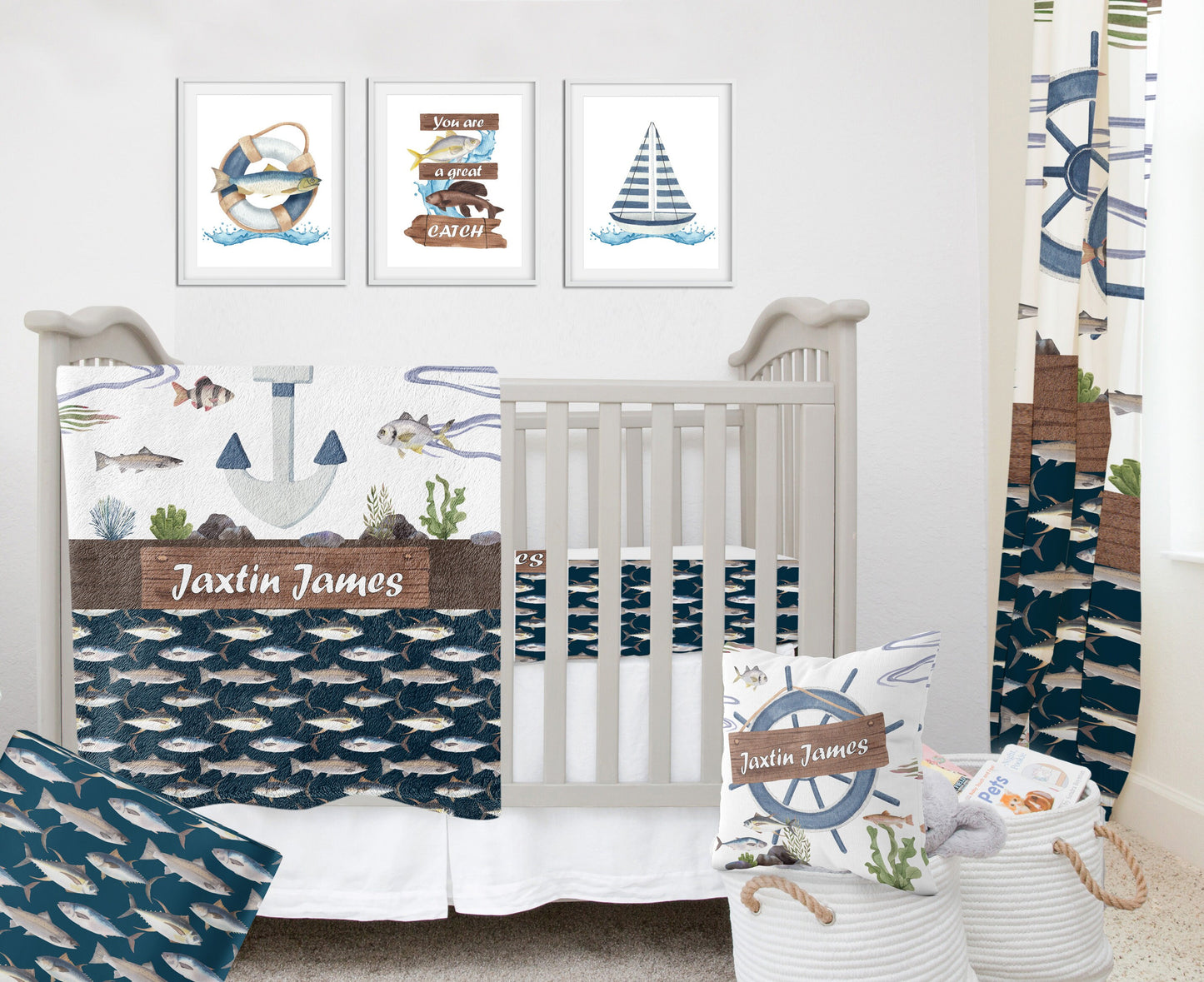 Fishing Personalized Crib Sheet for Girl