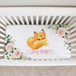 Blush Florals with Woodland Animals Personalized Crib Sheet for Girl