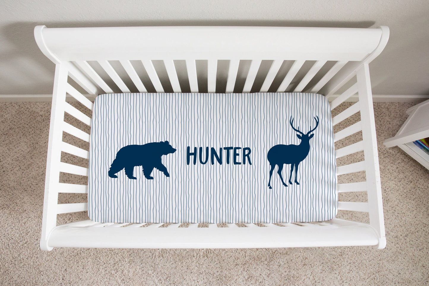 Navy Blue Woodland Personalized Crib Sheet for Boy