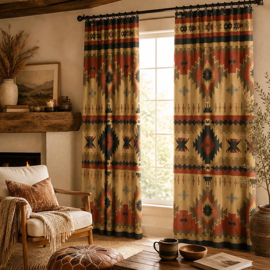 Southwestern, Boho Aztec Blackout Curtains