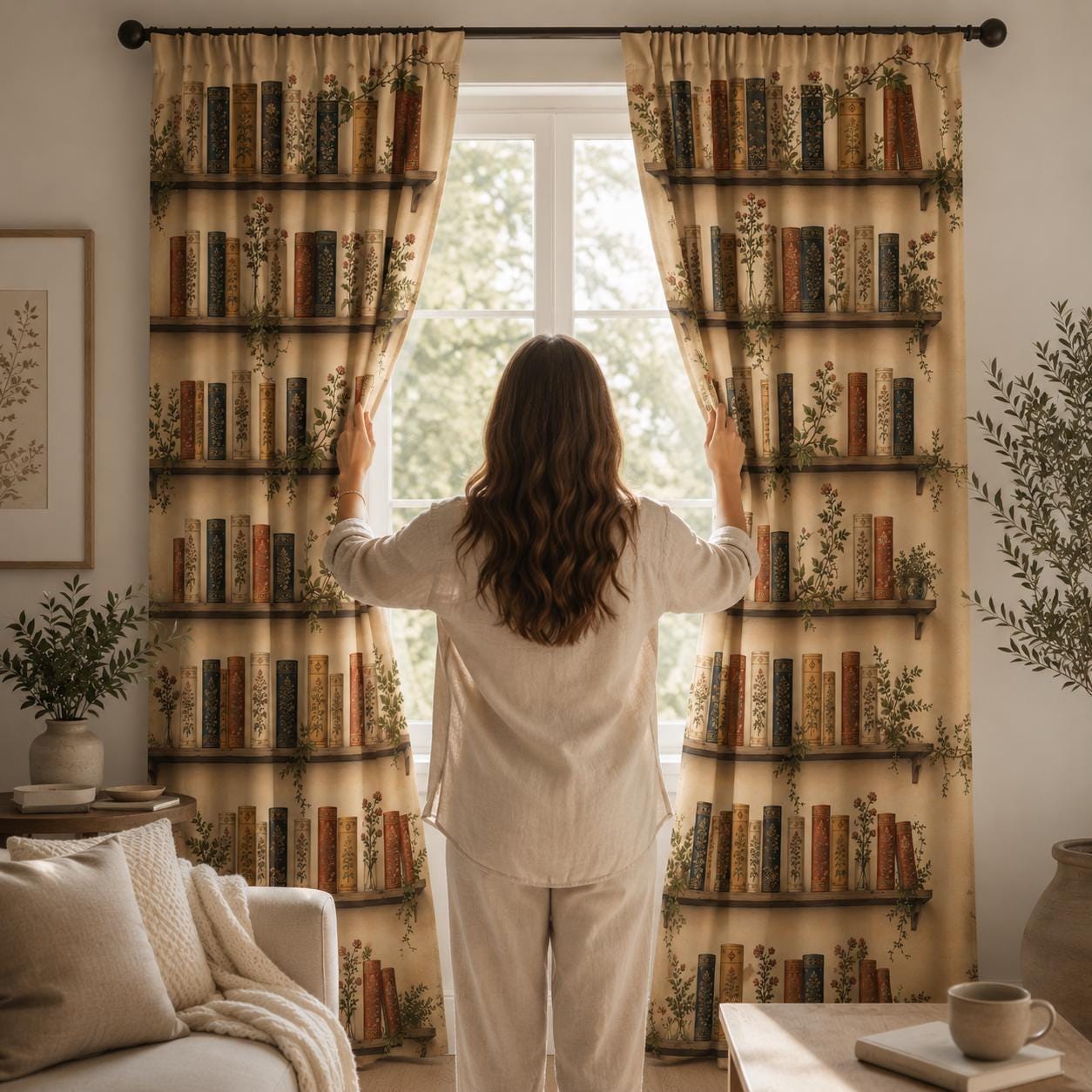 Vintage Bookshelf Blackout Curtains