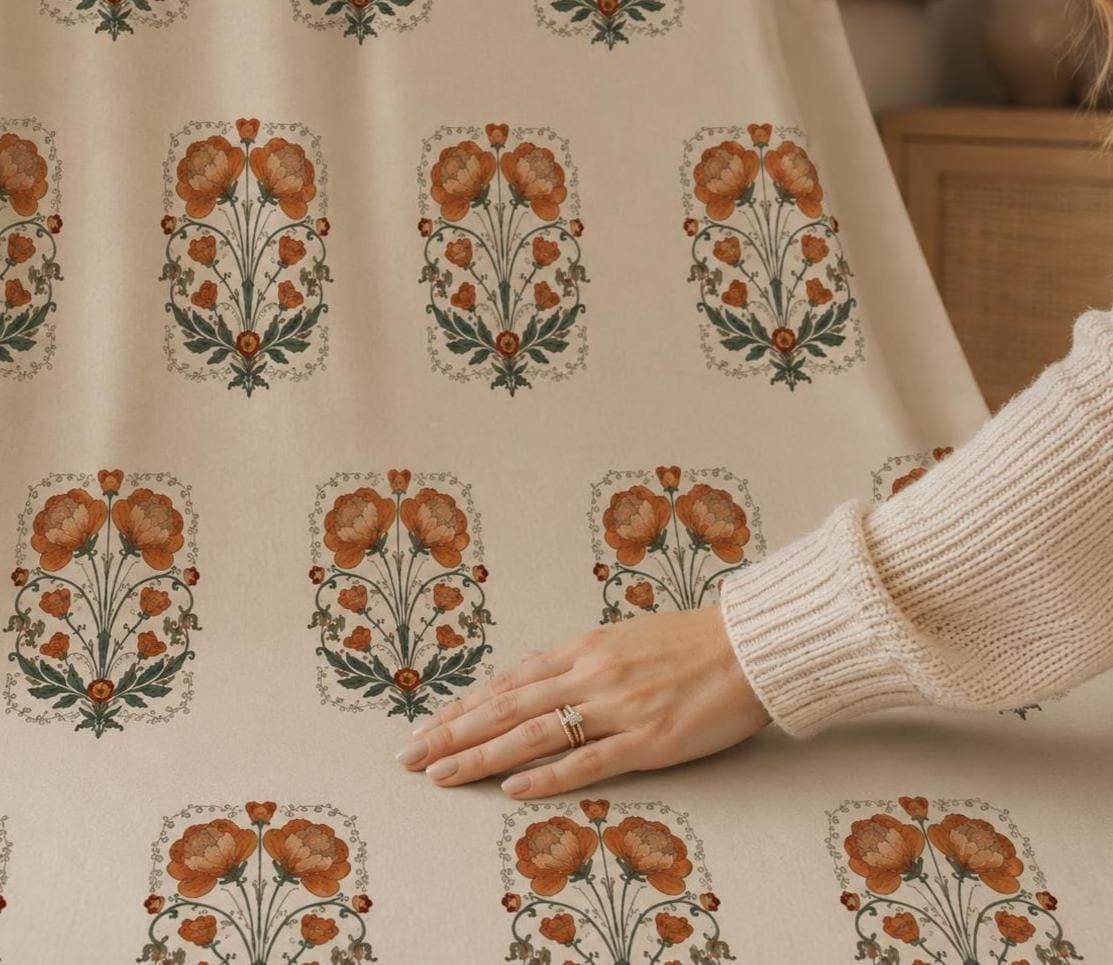 Boho Floral, Vintage Poppy Blackout Curtains