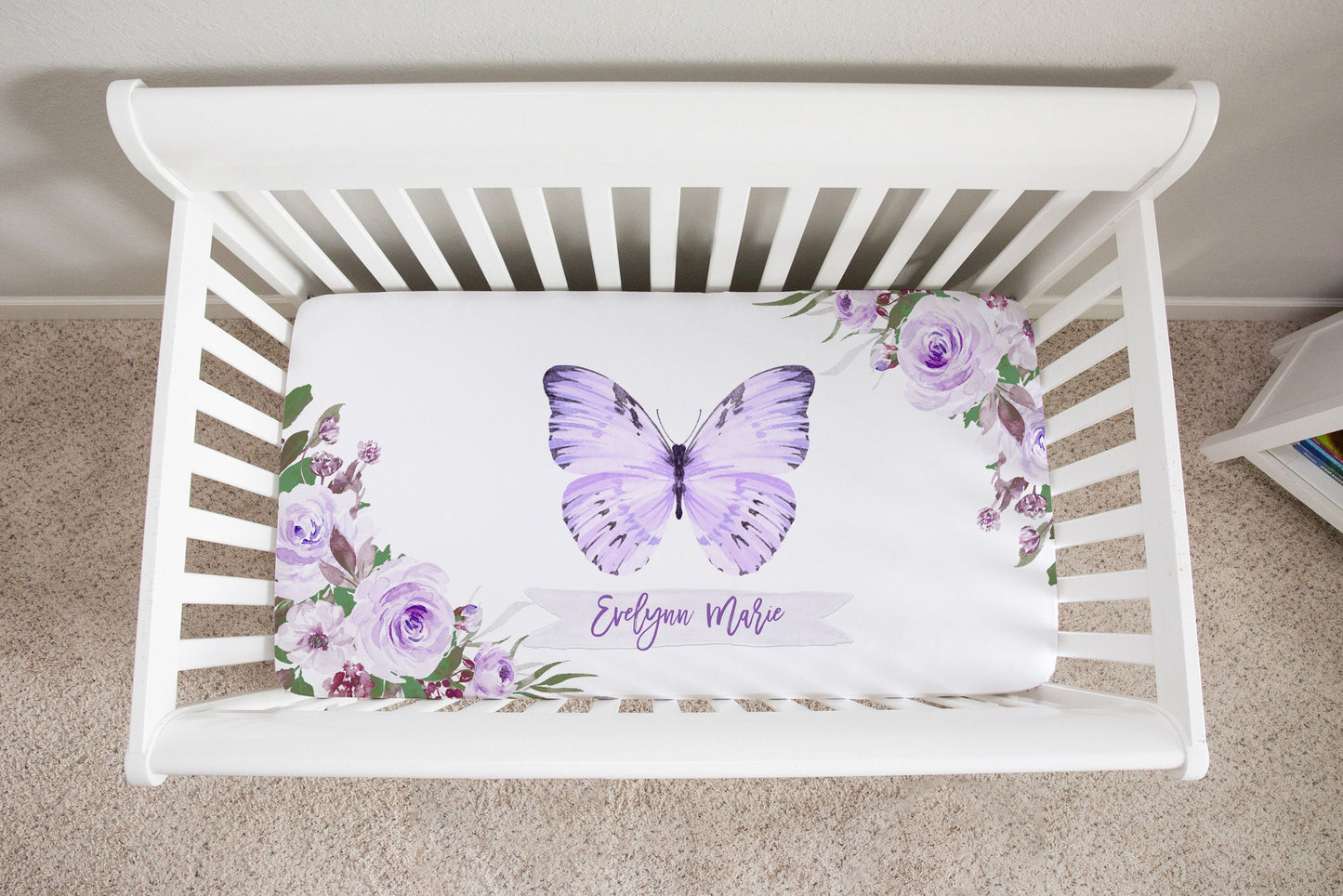 Purple Florals with Butterfly Personalized Crib Sheet for Girl
