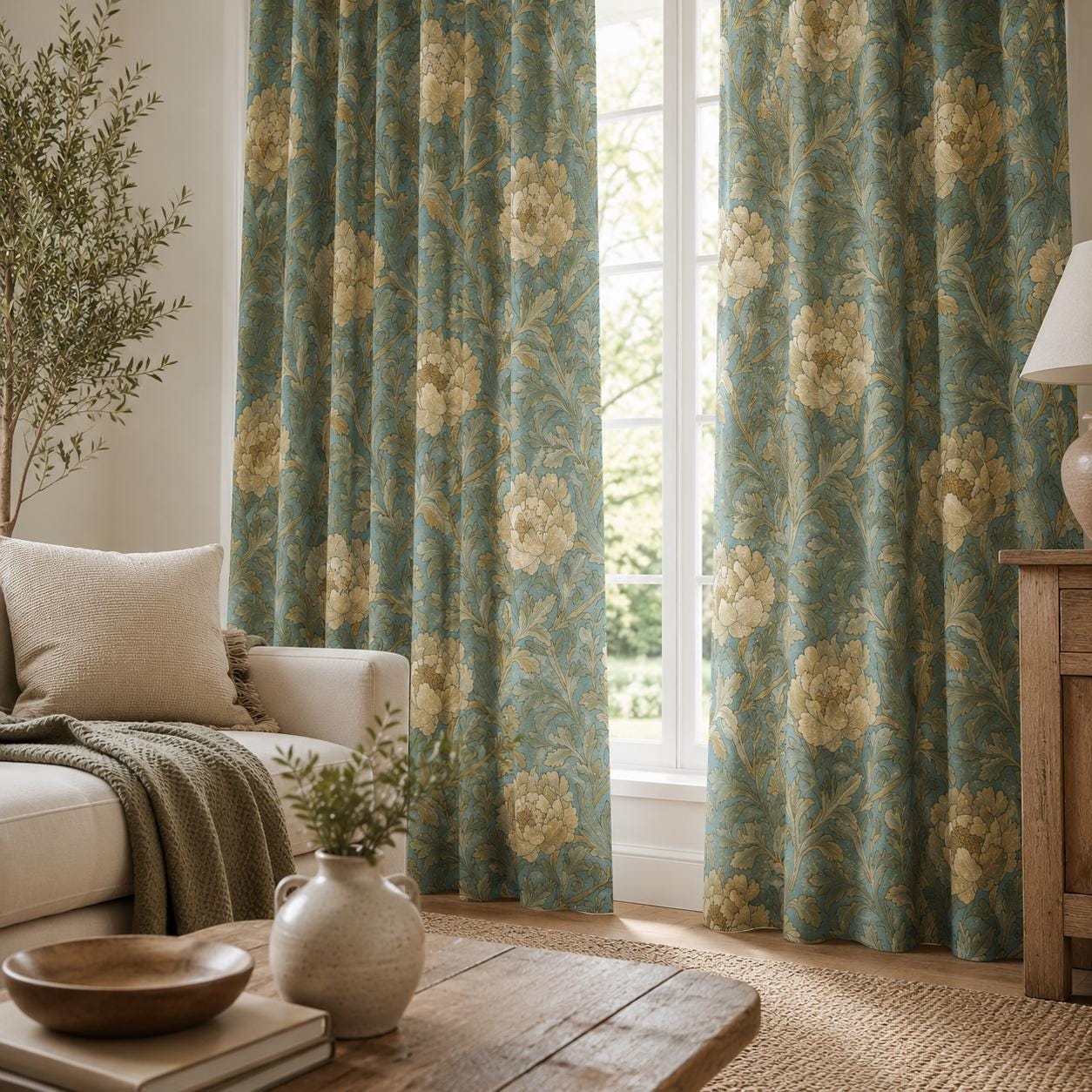 Blue Floral Curtains, Vintage Farmhouse Blackout Curtains