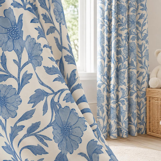 Blue Floral Blackout Curtains