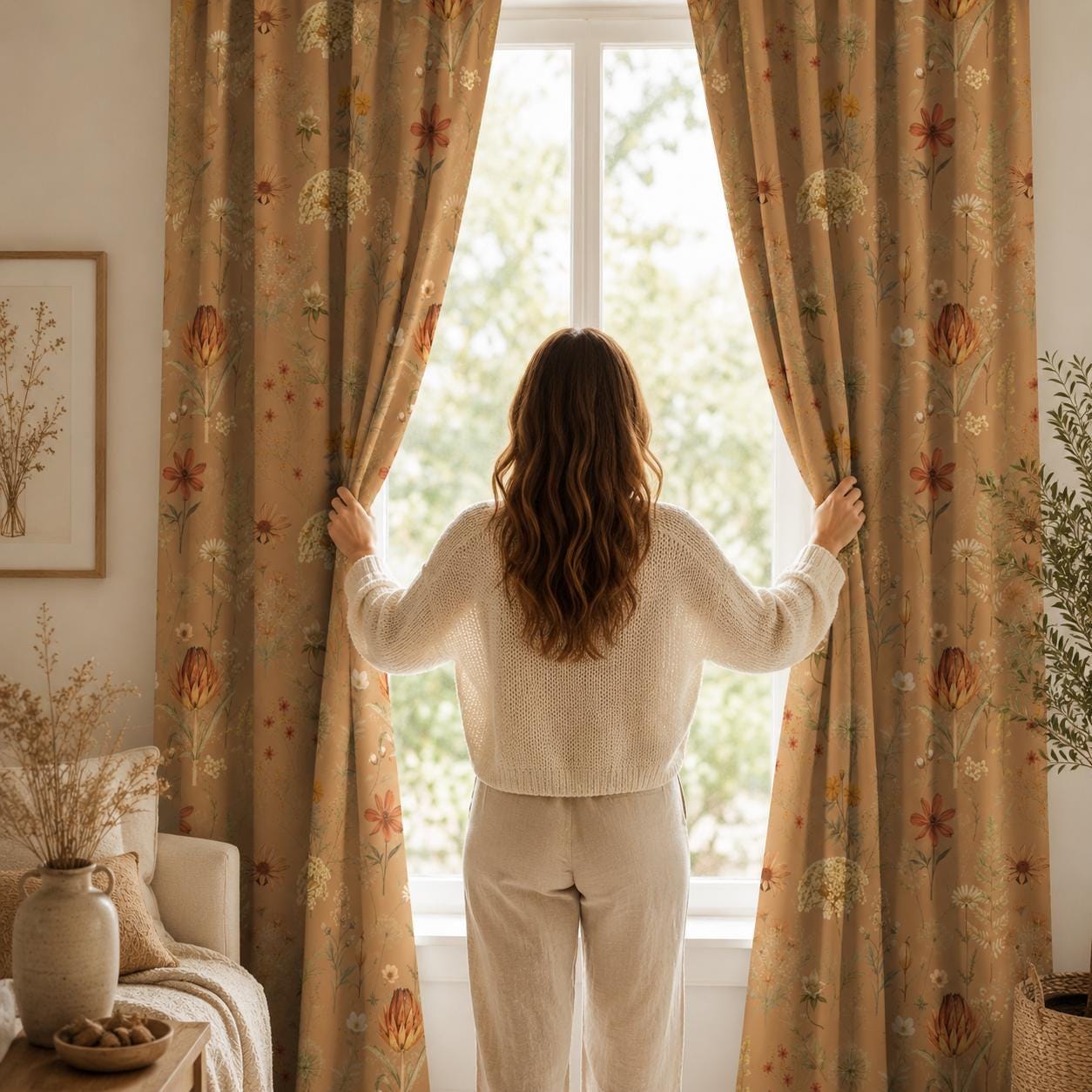 Boho Floral, Botanical Blackout Curtains