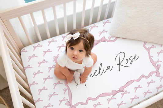 Bows Personalized Crib Sheet for Girl