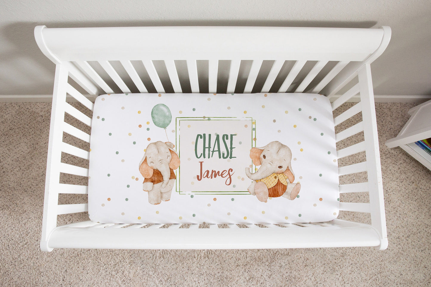 Neutral elephants Personalized Crib Sheet for Boy
