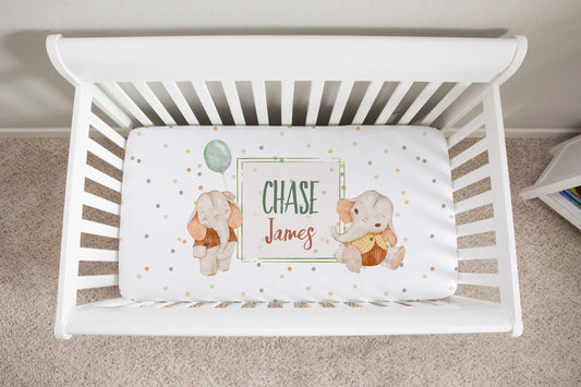 Neutral elephants Personalized Crib Sheet for Boy
