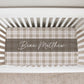 Neutral Plaid Personalized Crib Sheet for Boy