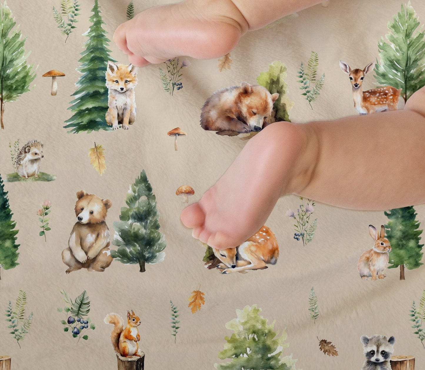 Beige Woodland Personalized Blanket For Boy