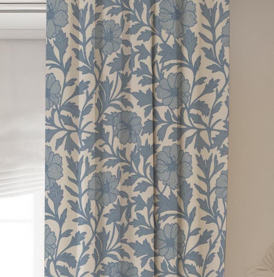 Blue Floral Blackout Curtains