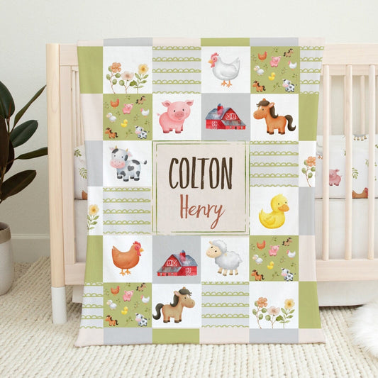 Farm Animals Personalized Blanket For Boy