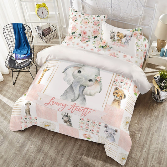 Blush Florals with Elephant Personalized Duvet Cover Set for Girl
