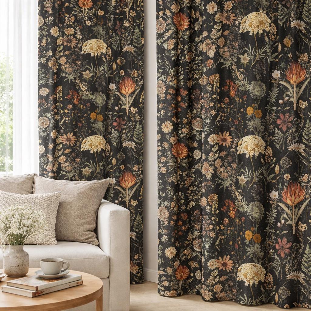 Moody Wildflower Botanical Blackout Curtains