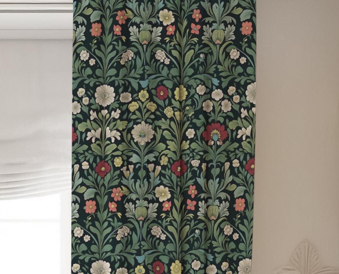 William Morris Style Floral Blackout Curtains