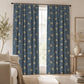 Navy Blue Floral Curtains, Vintage William Morris Style Blackout Curtains