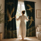 Japanese Crane, Dark Green Blackout Curtains