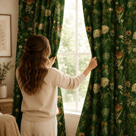 Dark Green Botanical Blackout Curtains