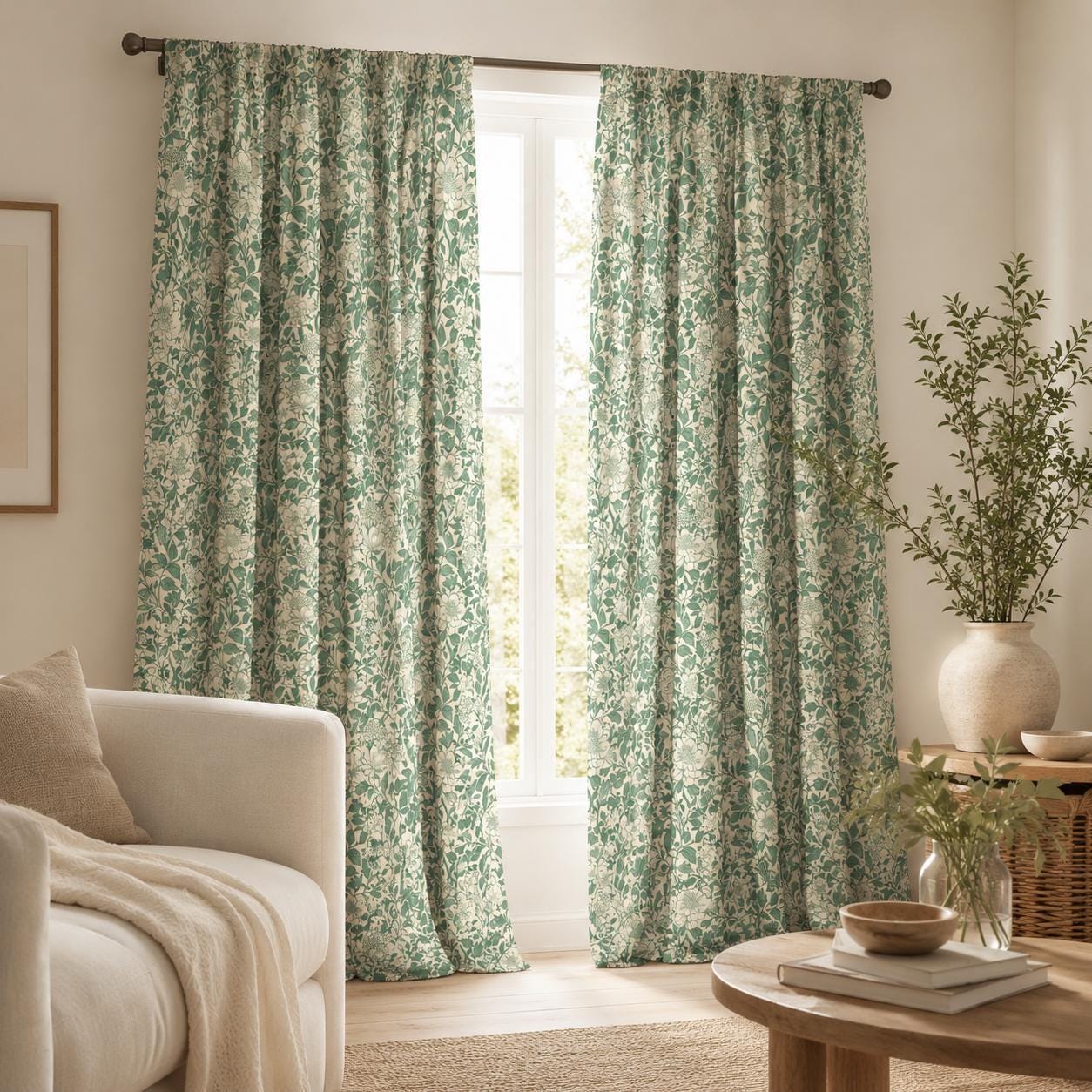 Green Floral Blackout Curtains