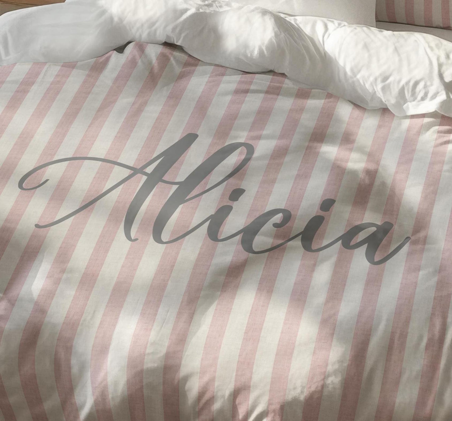 Pink Stripes Personalized Duvet Cover Set for Girl