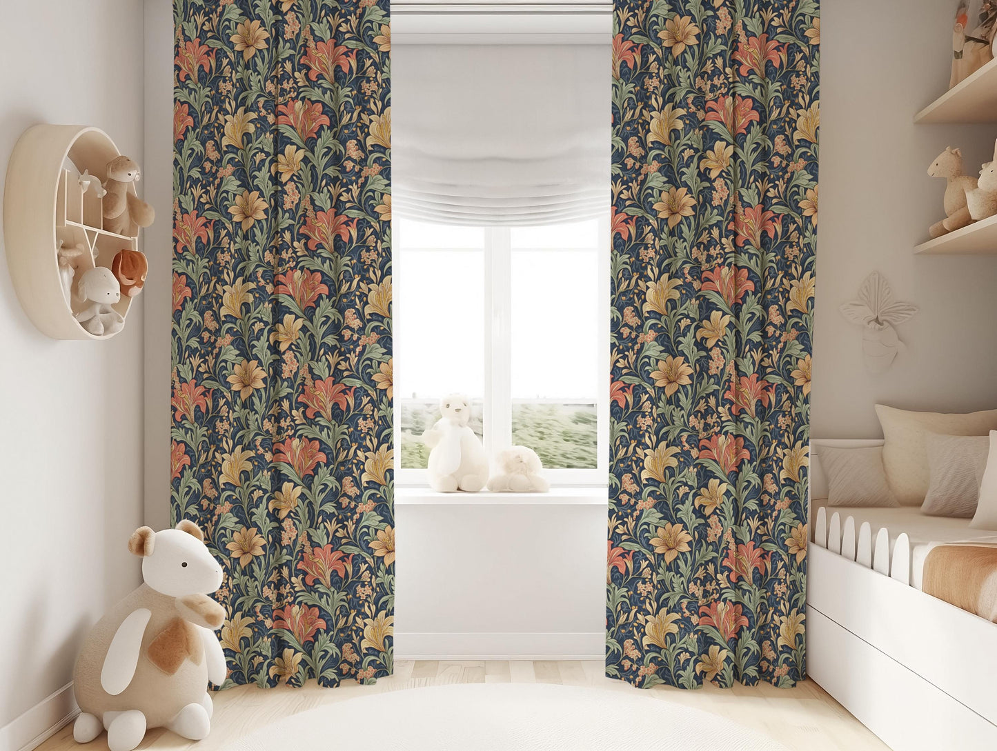 William Morris Style Floral Blackout Curtains
