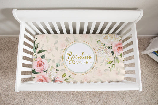 Roses Garden Personalized Crib Sheet for Girl