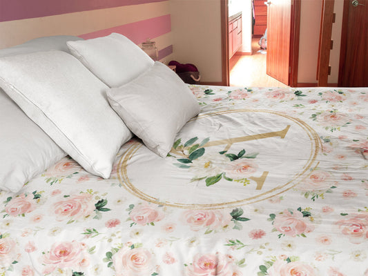 Blush Florals Personalized Duvet Cover Set for Girl