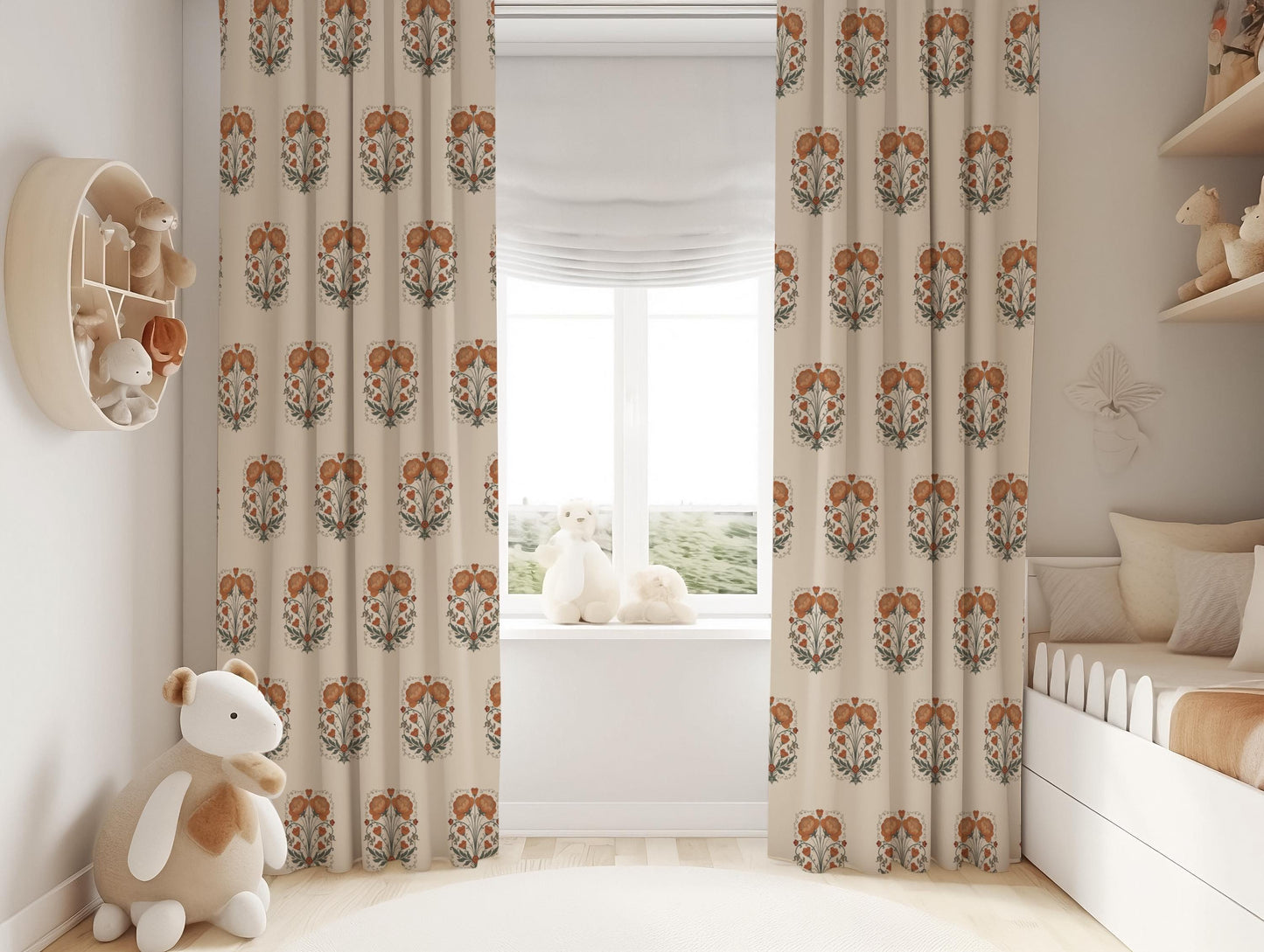 Boho Floral, Vintage Poppy Blackout Curtains