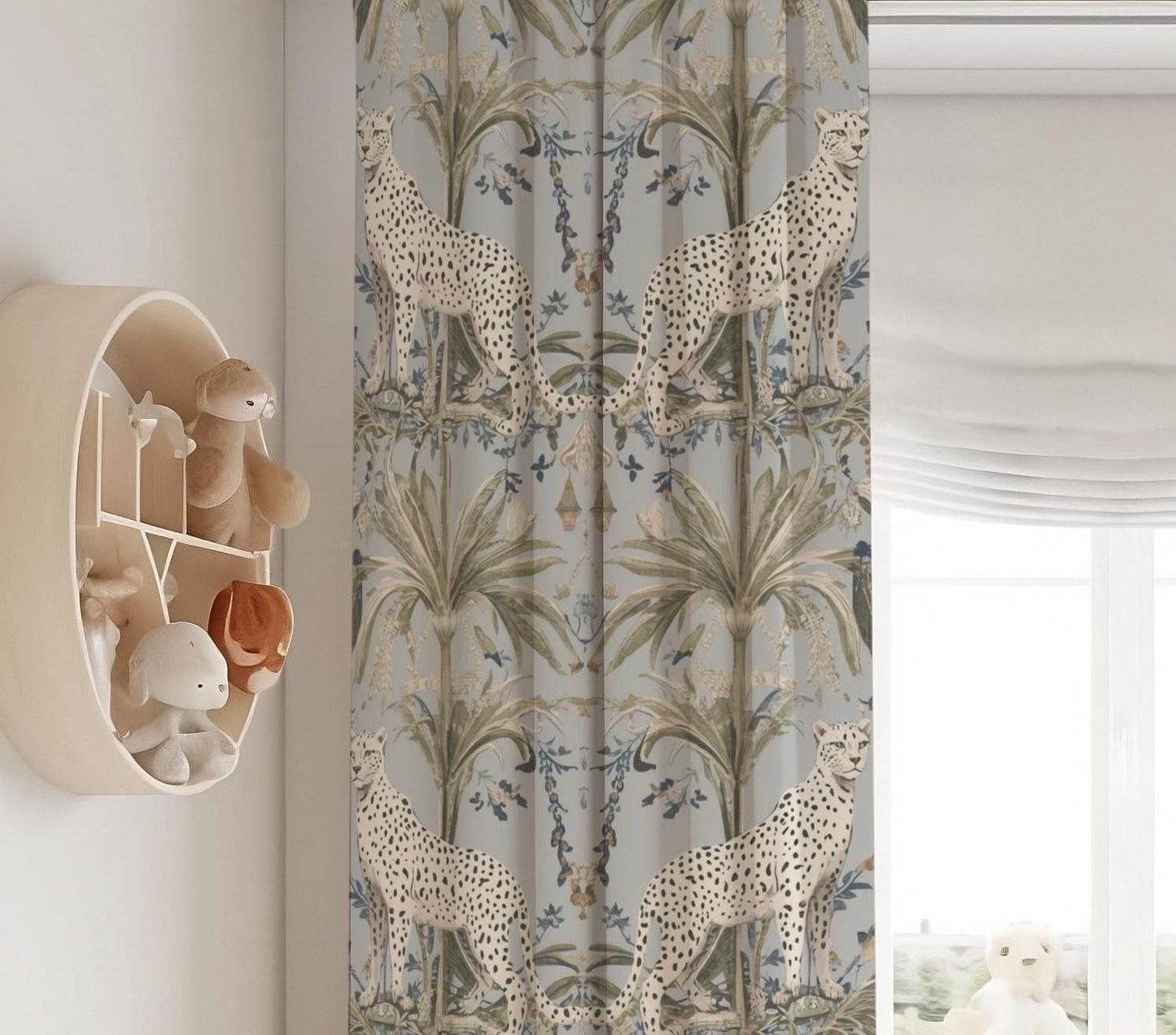 Blue Leopard Botanical Blackout Curtains