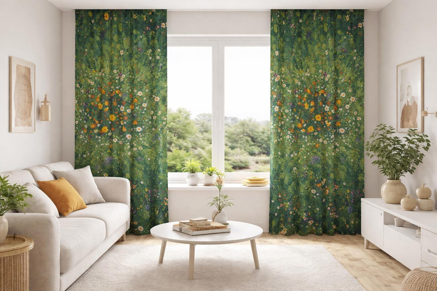 Green Wildflower Curtains, Botanical Floral Blackout Curtains