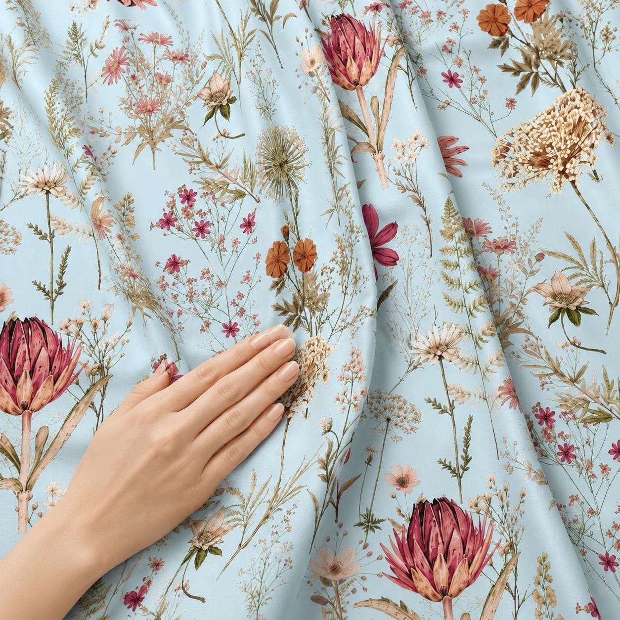 Boho Floral Curtains Blue Wildflower Blackout Curtains