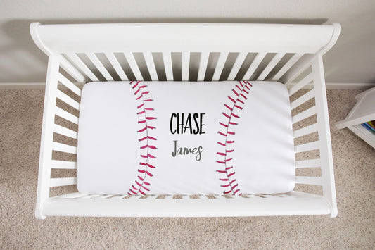 Baseball Florals Personalized Crib Sheet for Boy