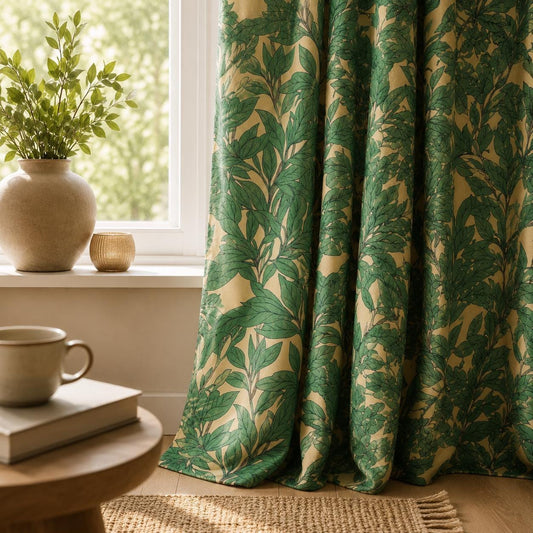 Green Botanical , Leaf Print Blackout Curtains