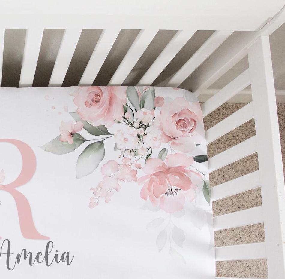 Gentle Pink Personalized Crib Sheet for Girl