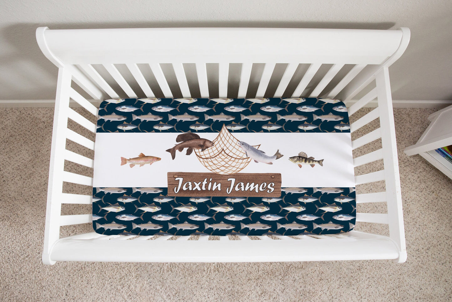 Fishing Personalized Crib Sheet for Girl